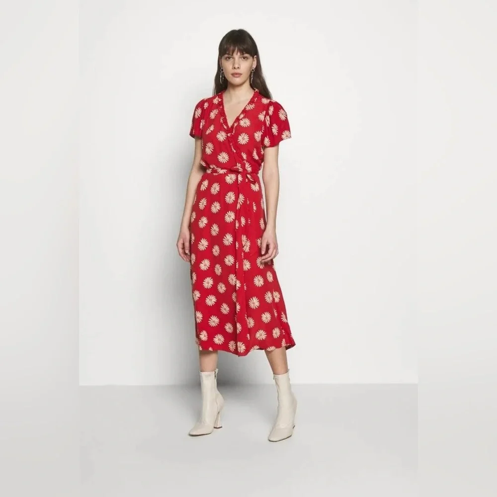 MADEWELL Ruffle-Edge Wrap Midi Dress in Daisy Daydream XS EXCELLENT CONDITION - Picture 1 of 6